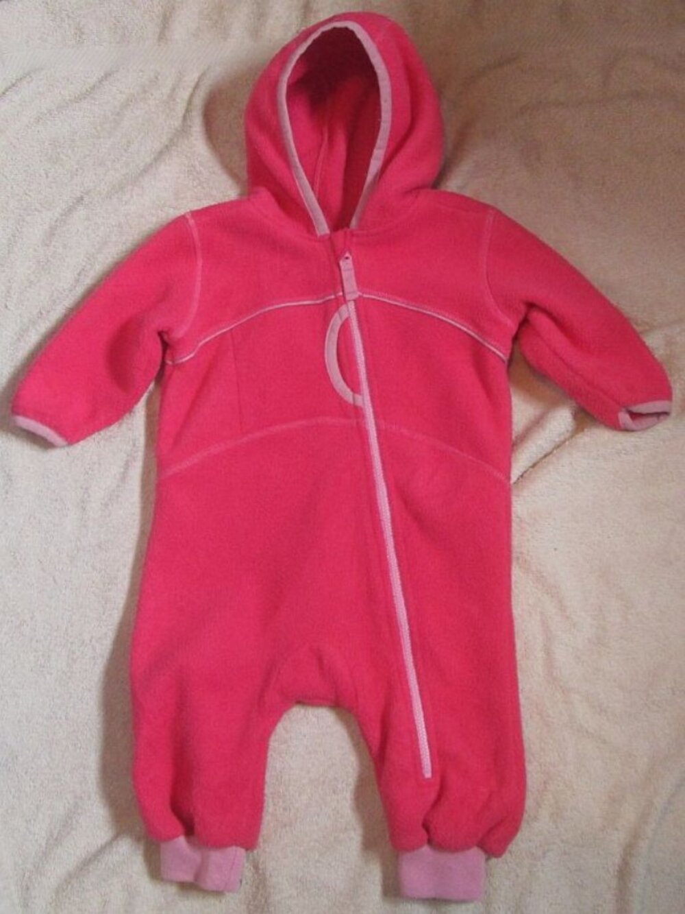"L.L.BEAN" Plush Fleece Hooded Bunting n Pink Baby Girl Sz 3-6 Months